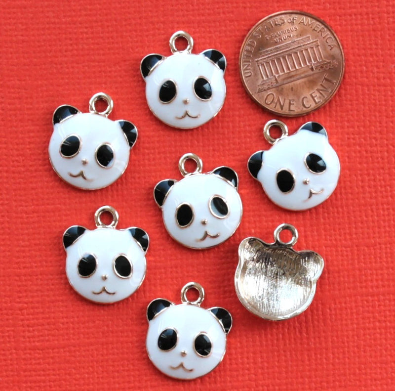 5 Panda Bear Silver Tone Enamel Charms - E033