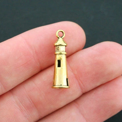 6 Lighthouse Antique Gold Tone Charms 3D - GC457