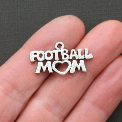 5 Football Mom Antique Silver Tone Charms - SC1792