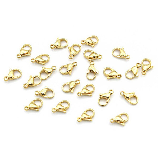 Gold Stainless Steel Lobster Clasps 12mm x 7mm - 10 Clasps - FF266