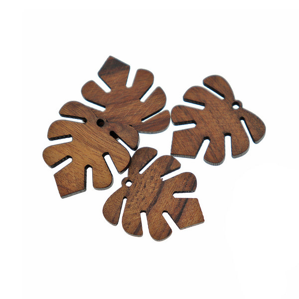 2 Breloques Bois Naturel Feuille Tropicale 29mm - WP130