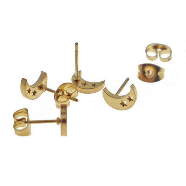 Boucles d'oreilles en acier inoxydable doré - Crescent Moon Studs - 8mm x 6mm - 2 pièces 1 paire - ER437