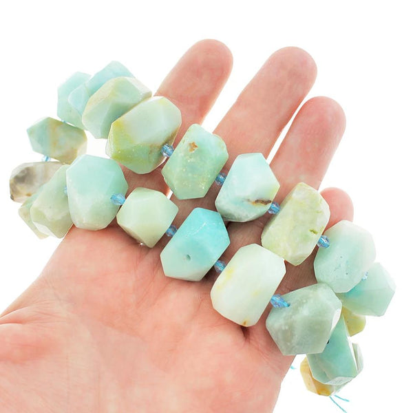 Faceted Natural Amazonite Beads 25mm x 17mm - Sea Blues - 4 Beads - BD1379