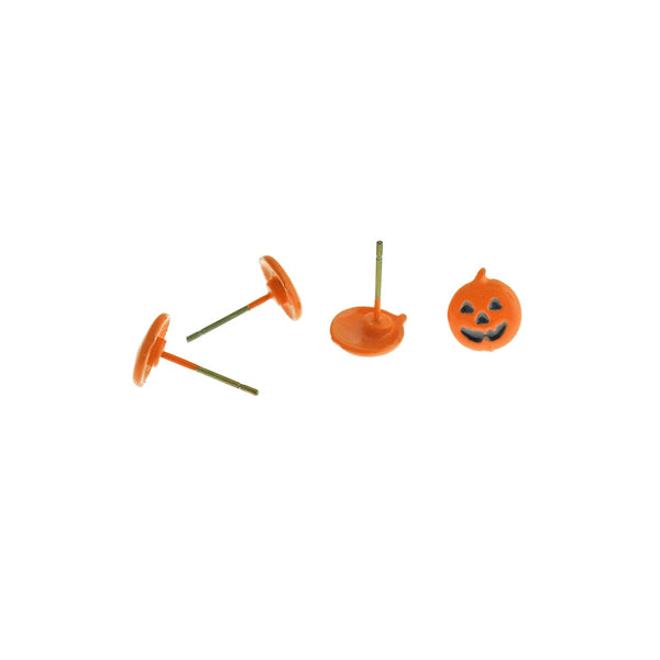 Halloween Alloy Earrings - Orange Pumpkin Stud - 9mm x 8mm - 2 Pieces 1 Pair - ER952