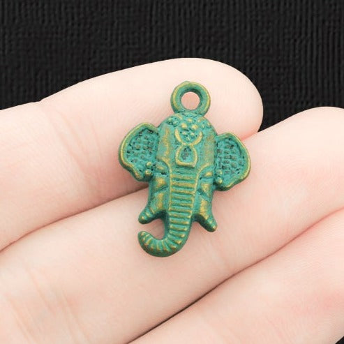 5 Elephant Antique Bronze Tone Charms With Faux Patina - BC227
