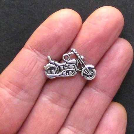 BULK 30 Motorcycle Antique Silver Tone Charms 2 Sided - SC334