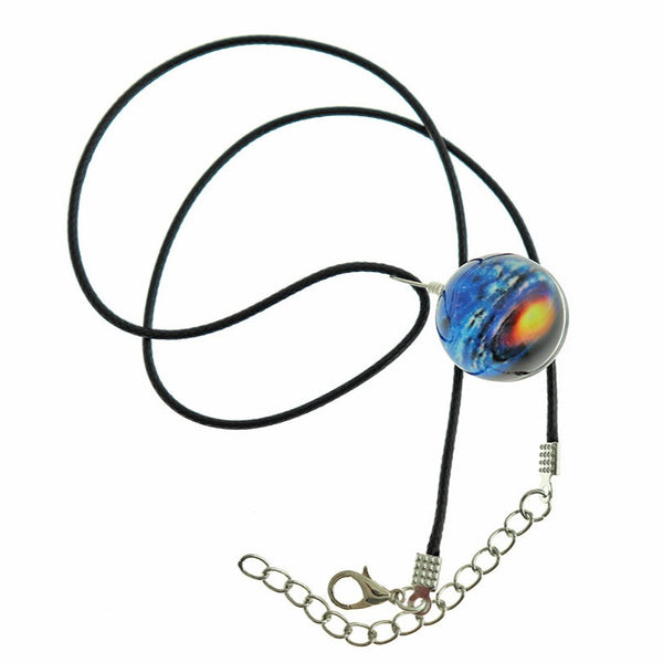 Wax Cord Chain Necklace 18" With Solar System Glass Pendant - 1.6mm - 1 Necklace - Z215