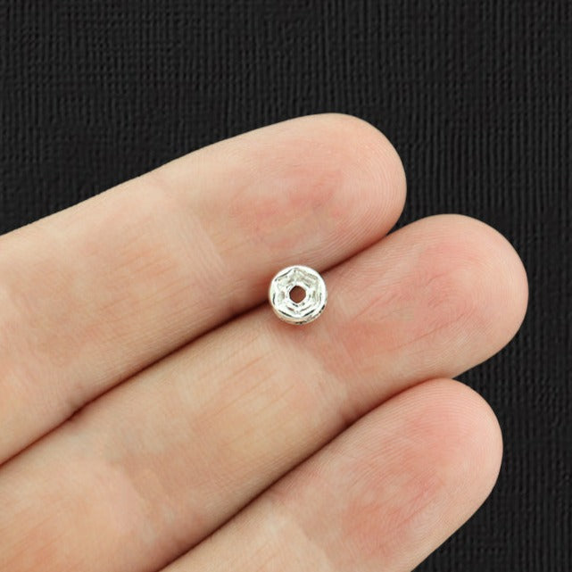 Perles d'espacement Rondelle 6 mm x 2,7 mm - ton argent avec strass clairs incrustés - 50 perles - SC6118