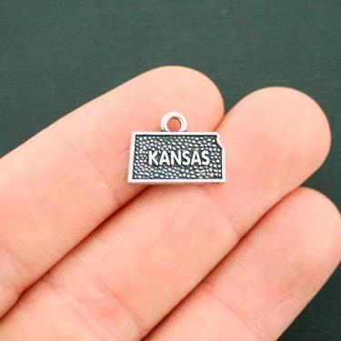 4 Kansas State Antique Silver Tone Charms 2 Sided - SC6337