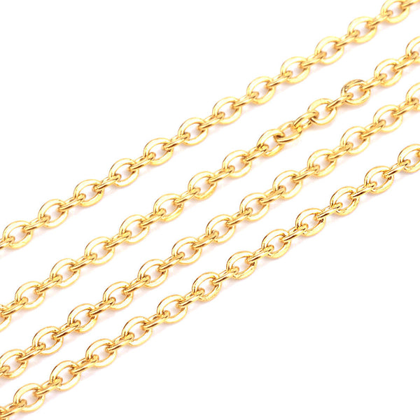 Gold Stainless Steel Cable Chain Necklaces 20" - 2mm - 10 Necklaces - N390
