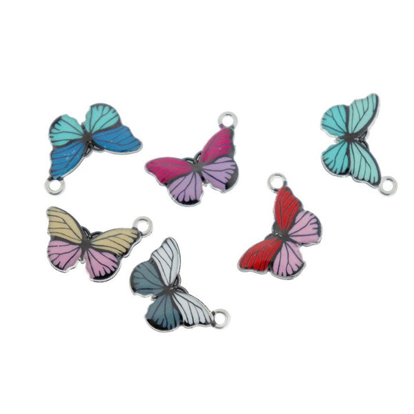 4 Assorted Butterfly Silver Tone Enamel Charms - E969