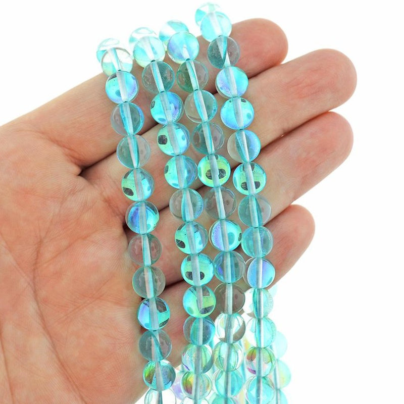 Round Glass Beads 8mm - Electroplated Turquoise Imitation Moonstone - 1 Strand 48 Beads - BD1035