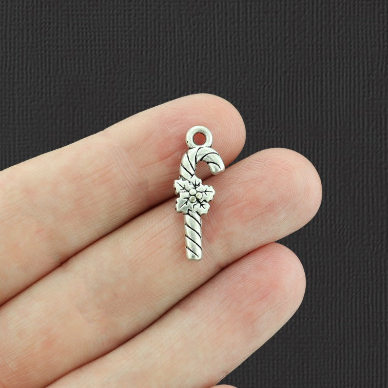 12 Candy Cane Antique Silver Tone Charms 2 Sided - SC5087