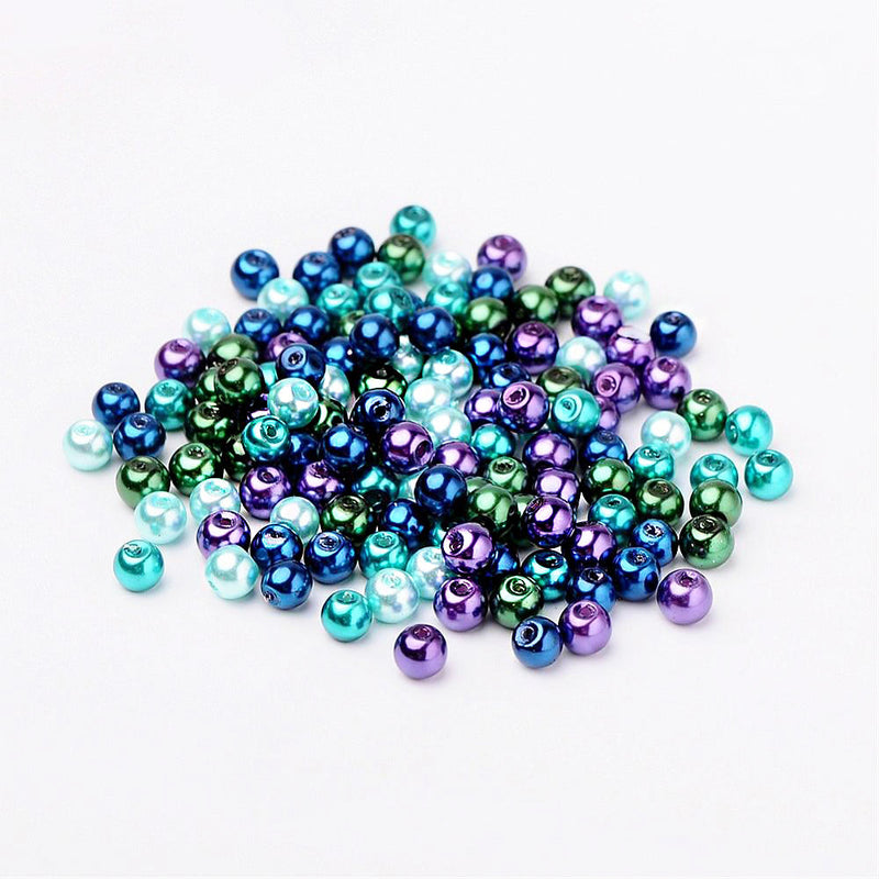 Perles de Verre Rondes 6mm - Assortiment de Perles Paon - 200 Perles - BD1473