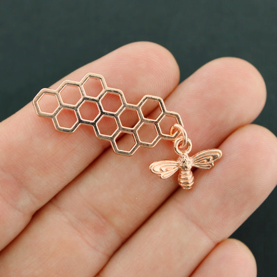 4 Honeycomb Connector Rose Gold Tone Charms - GC1308