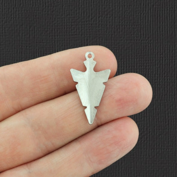 6 Arrow Head Silver Tone Stainless Steel Charms - SSP128