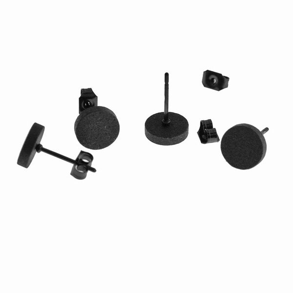 Gunmetal Black Stainless Steel Earrings - Flat Round Studs - 7mm x 2mm - 2 Pieces 1 Pair - ER233