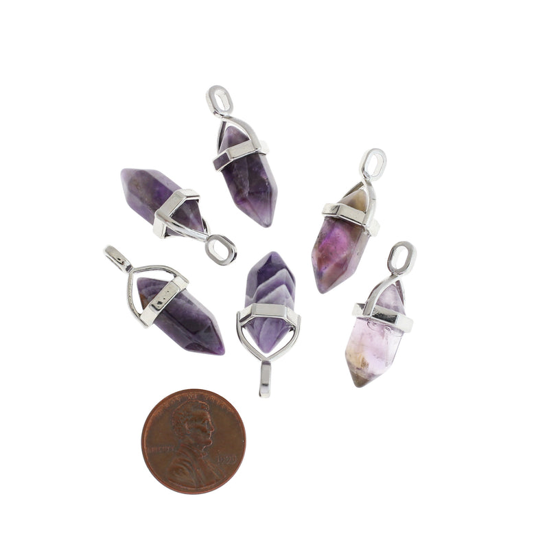 Natural Amethyst Gemstone Crystal Point Pendant 3D - GEM042