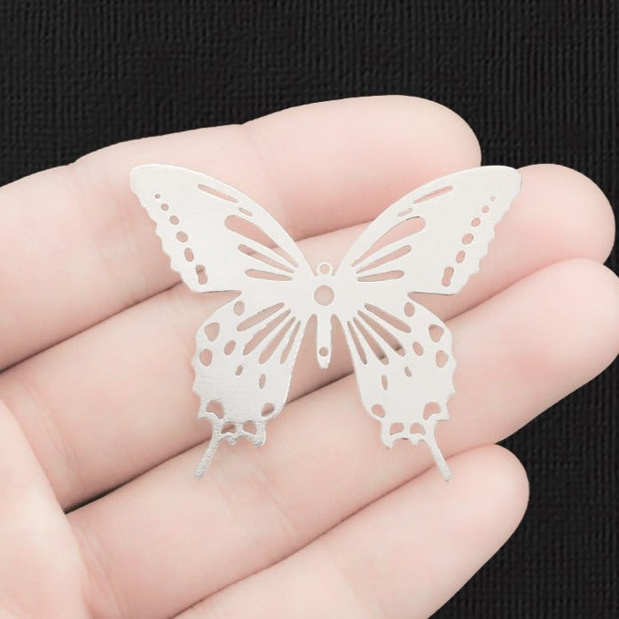2 Butterfly Silver Tone Charms 2 Sided - SC785