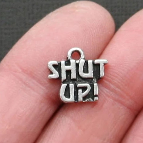 4 Shut Up Antique Silver Tone Charms - SC1240