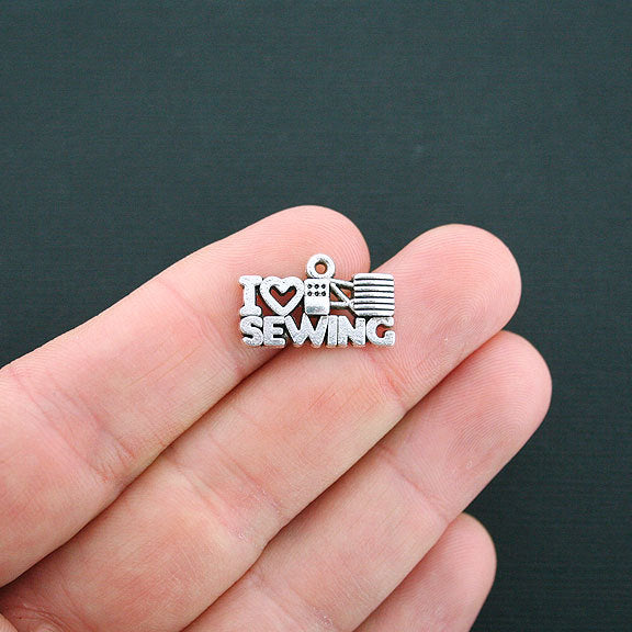 6 I Love Sewing Antique Silver Tone Charms - SC3993