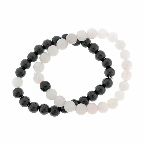 Bracelets Perlés Quartz Rose et Onyx - 50mm - 2 Bracelets - BD823