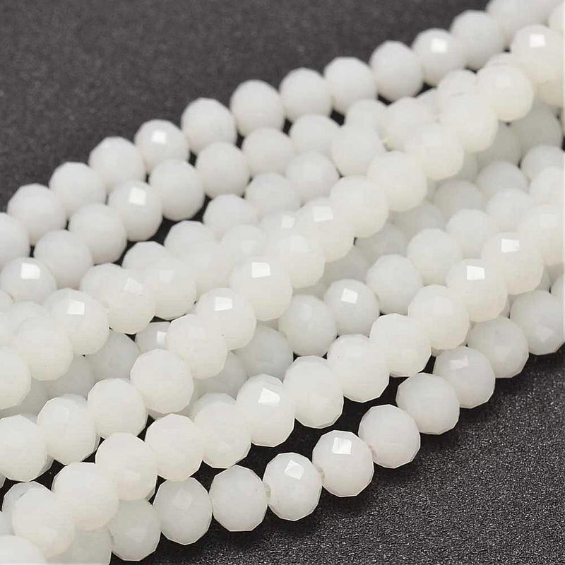 Faceted Glass Beads 8mm x 6mm - White - 1 Strand 68 Beads - BD1253