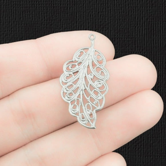10 Leaf Silver Tone Stainless Steel Charms - MT485