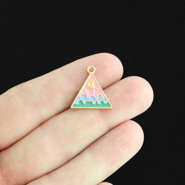 4 Skyline Triangle Gold Tone Enamel Charms - E1570