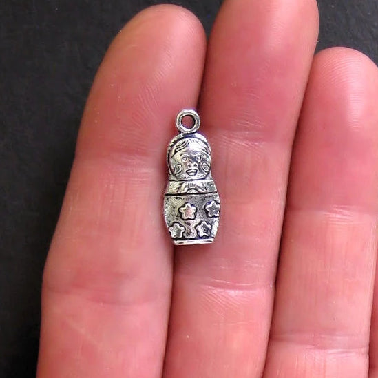 6 Russian Doll Antique Silver Tone Charms - SC416