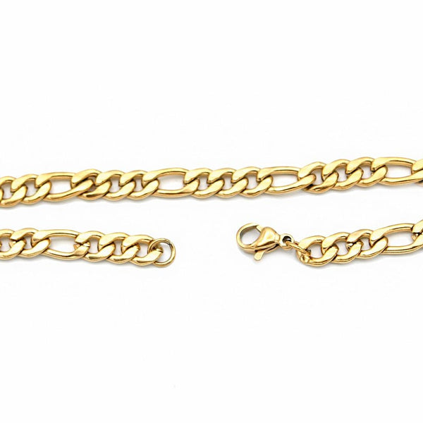 Gold Stainless Steel Figaro Chain Bracelets 8" - 5mm - 5 Bracelets - N746