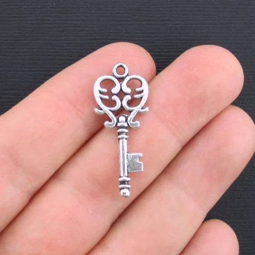 5 Key Antique Silver Tone Charms 2 Sided - SC993