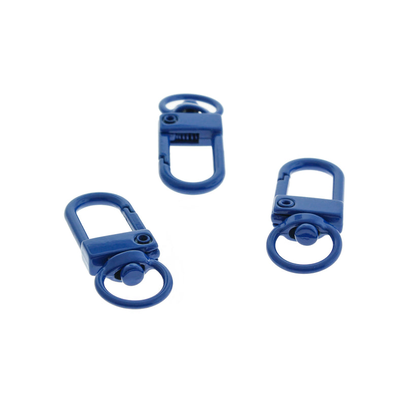 Fermoir mousqueton pivotant en émail bleu 34 mm x 12 mm - 5 fermoirs - FD1017