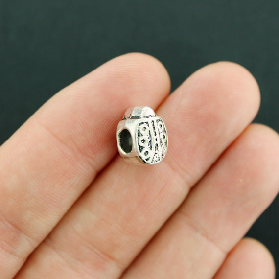 Ladybug Spacer Metal Beads 12mm x 8mm - Silver Tone - 4 Beads - SC7780
