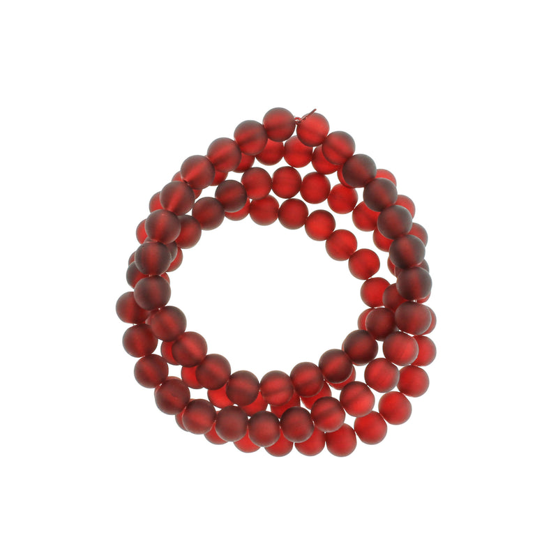 Perles de Verre Rondes 8mm - Rouge Rubis - 1 Rang 99 Perles - BD111
