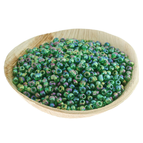 Seed Glass Beads 6/0 4mm - Electroplated Green - 50g 500 Beads - BD1207