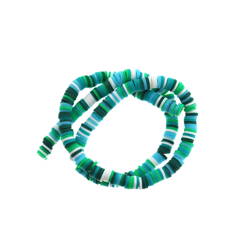 Heishi Polymer Clay Beads 6mm x 1mm - Ocean Blues & Greens - 1 Strand 320 Beads - BD147
