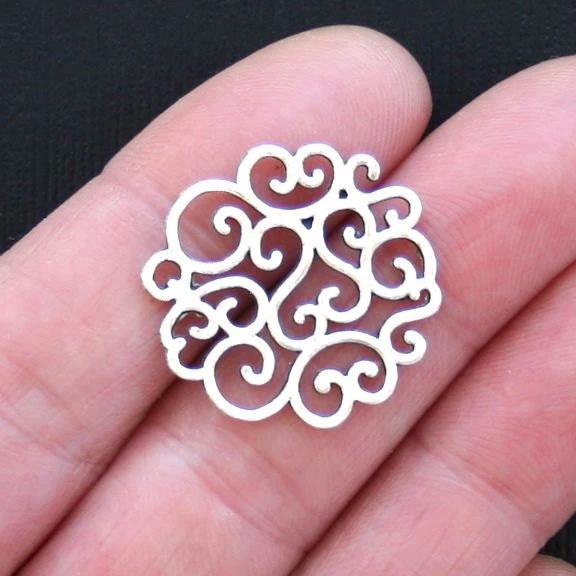 6 Scroll Connector Silver Tone Charms 2 Sided - SC2819