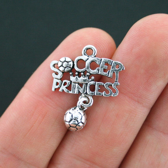 4 Soccer Princess Antique Silver Tone Charms - SC4162