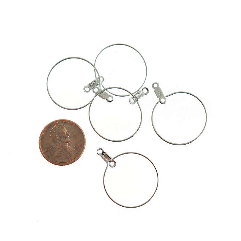 Silver Tone Earring Wires - Wine Charms Hoops - 28mm x 22mm - 4 Pieces 2 Pairs - FD538