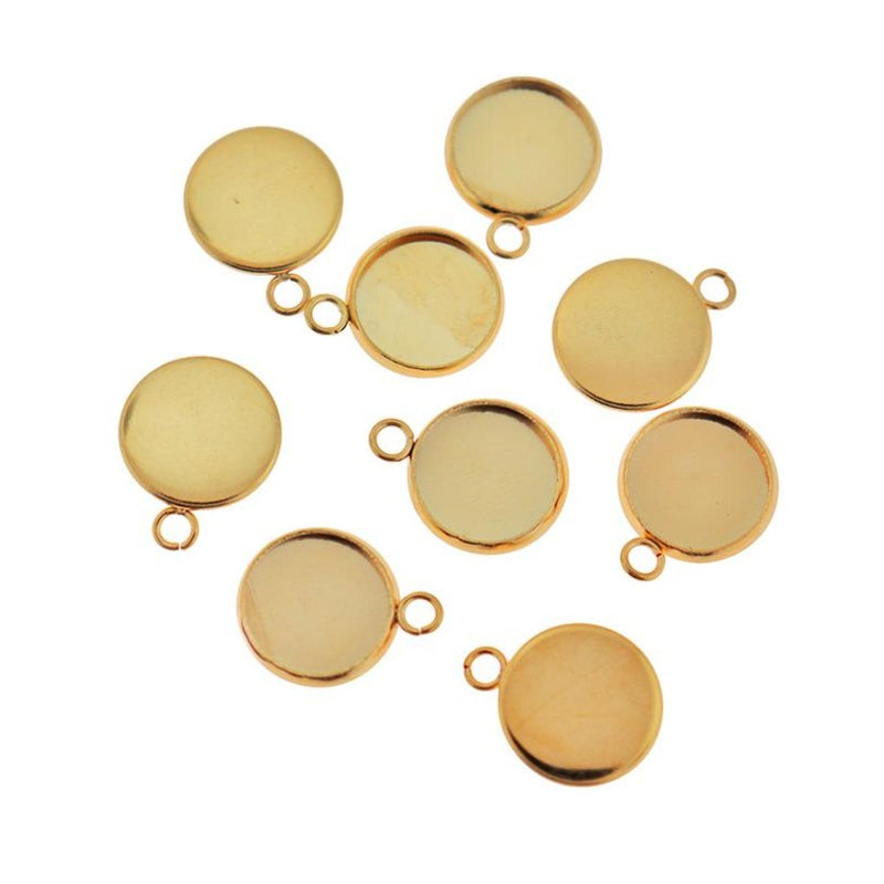 Gold Stainless Steel Cabochon Settings - 12mm Tray - 5 Pieces - CBS024