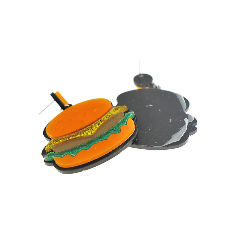 Glitter Hamburger Earrings - Stud - 64mm x 51mm - 2 Pieces 1 Pair - ER865