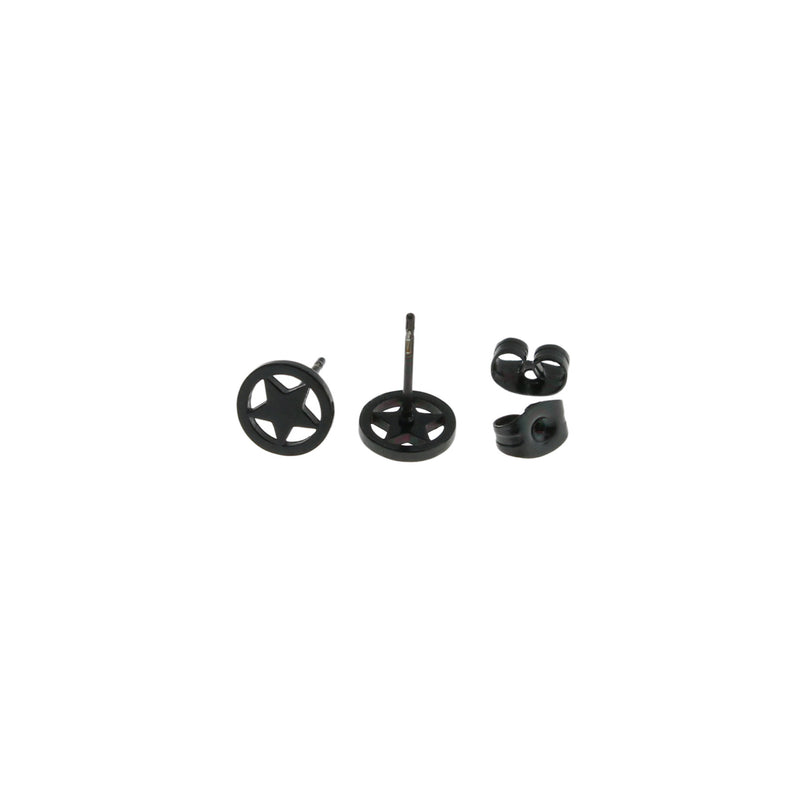 Gunmetal Black Stainless Steel Earrings - Star Studs - 8mm x 1mm - 2 Pieces 1 Pair - ER230