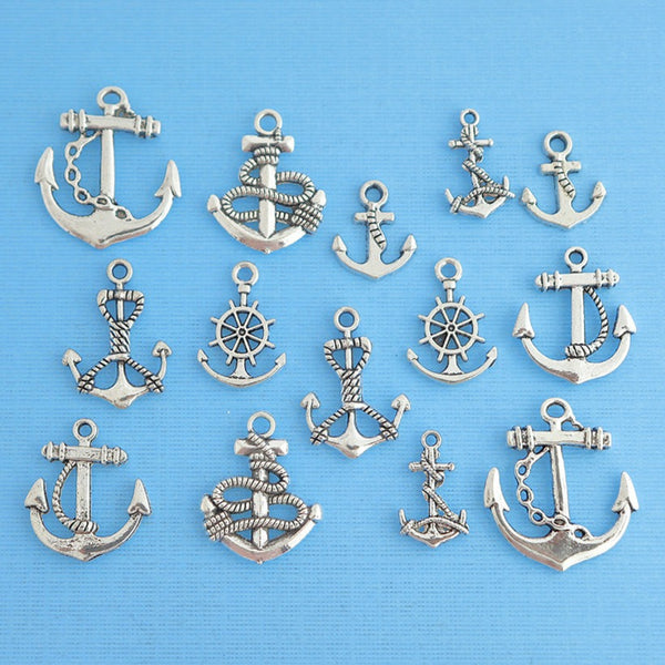 Anchor Charm Collection Antique Silver Tone 14 Charms - COL276
