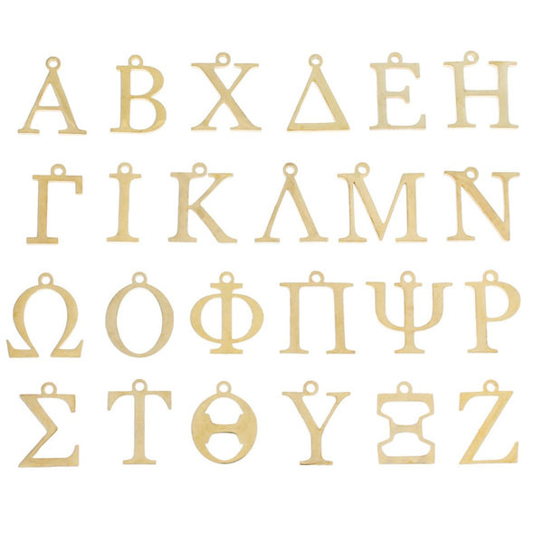 24 breloques en acier inoxydable plaqué or avec lettres de l'alphabet grec - 1 ensemble - COL120