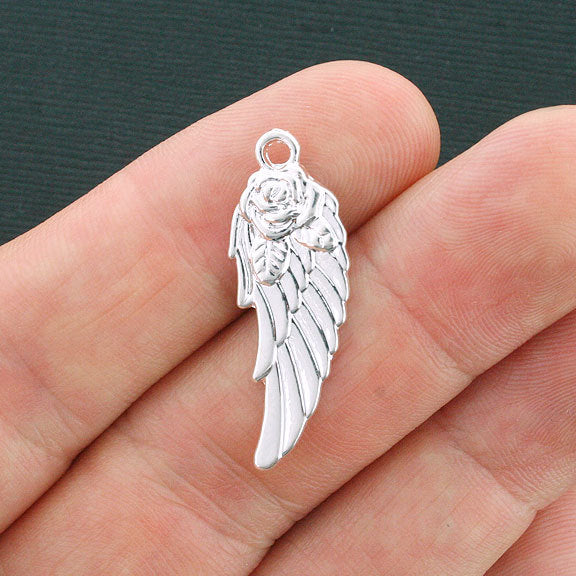 6 Angel Wing Silver Tone Charms 2 Sided - SC3824