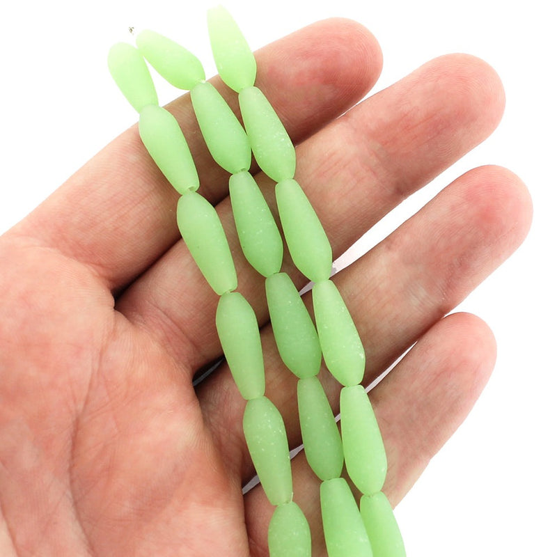 Teardrop Cultured Sea Glass Beads 18mm x 6mm - Frosted Green - 1 Strand 6 Beads - U040