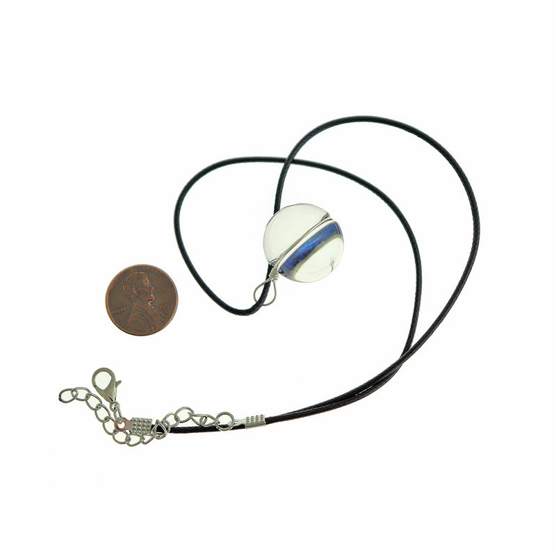 Wax Cord Chain Necklace 18" With Solar System Glass Pendant - 1.6mm - 1 Necklace - Z215