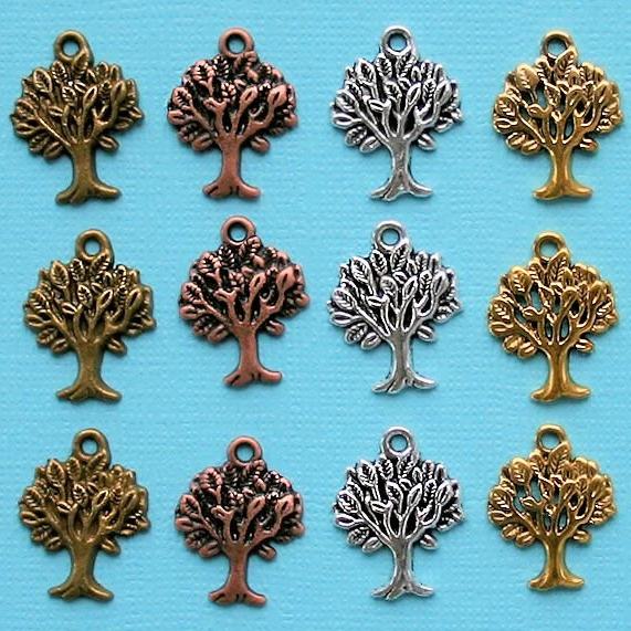 Tree Charm Collection Antique Silver Bronze Copper and Gold Tone 12 Charms - COL223