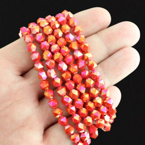 Perles de Verre à Facettes 5mm - Rouge Rubis Galvanisé - 1 Rang 97 Perles - BD782